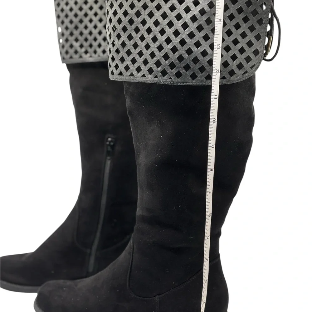 Alaia Black Over the Knee Boots with Lattice Cuff